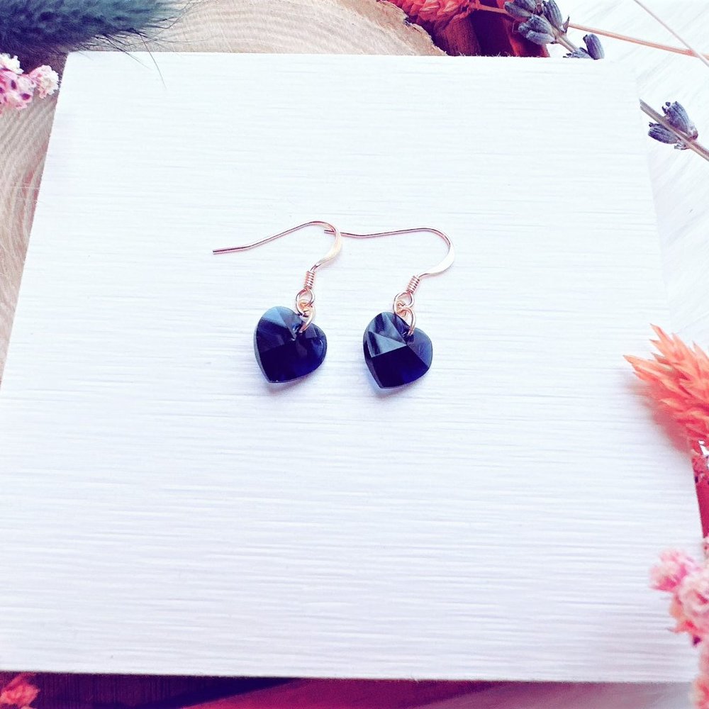 14k Gold-Filled Crystal Heart Earrings | Handmade in BC - Picture 4 of 5